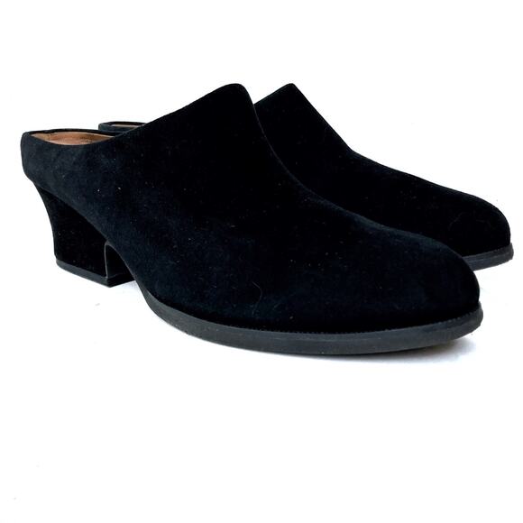 LDP Black Suede Mules | Slip-On Block Heel Shoes | Parisian Minimal Fall Style - Picture 1 of 16